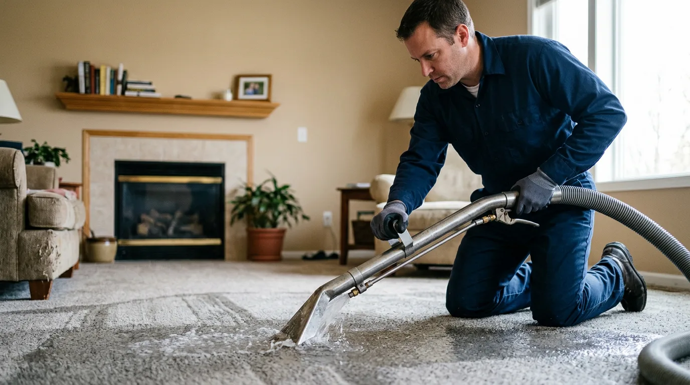 Water damage restoration technician working near De Soto, GA